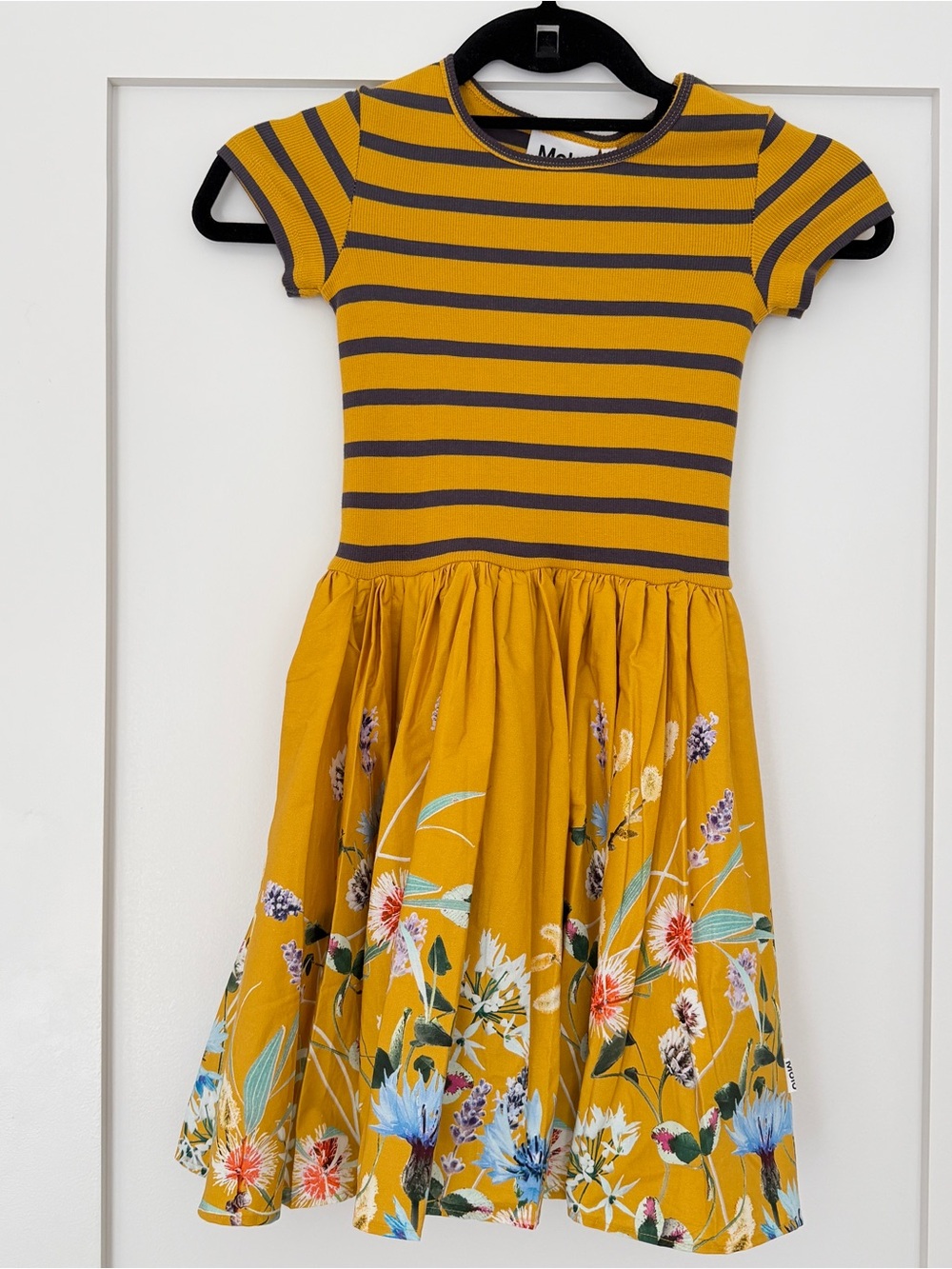 MOLO Cissa Yellow Floral Print Stretch Organic Cotton Dress